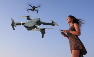 a girl operating black falcon drone in a very easy way with different different methods