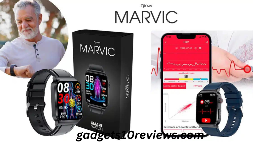 Qinux Marvic ECG smartwatch displaying real-time health monitoring features, waterproof design, and versatile usage modes. Stay connected on the go while prioritizing your well-being.