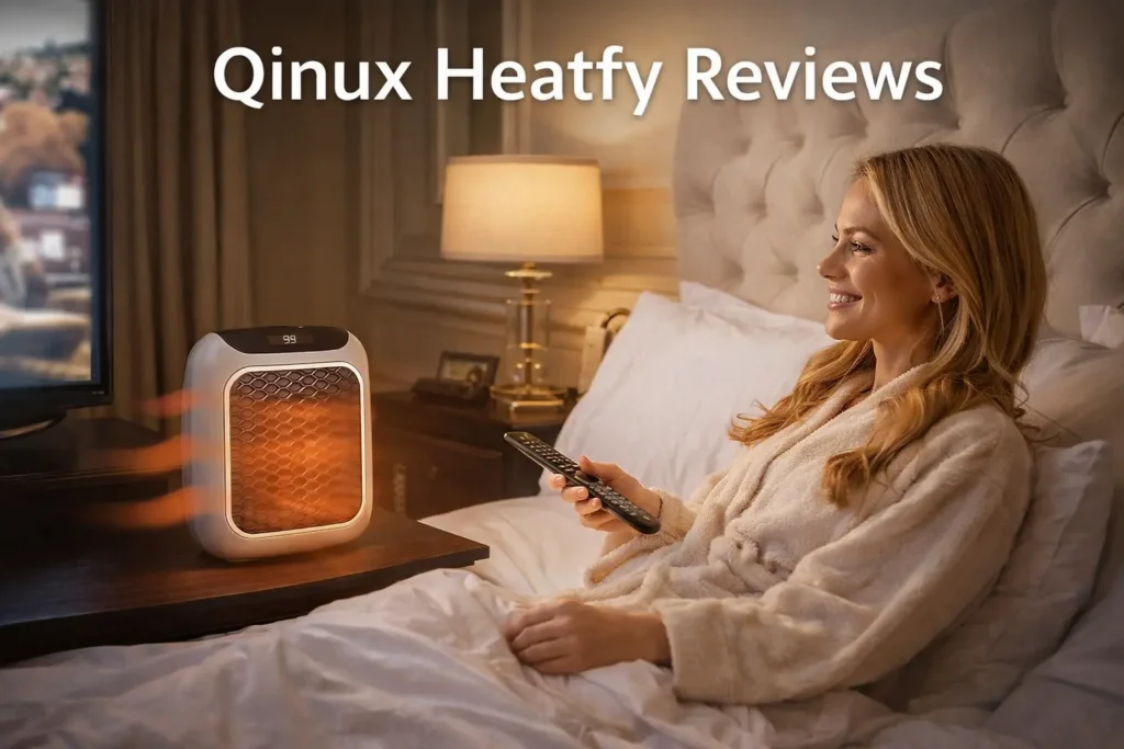 A Women Is Enjoying Woth This Heater While Watching The TV.