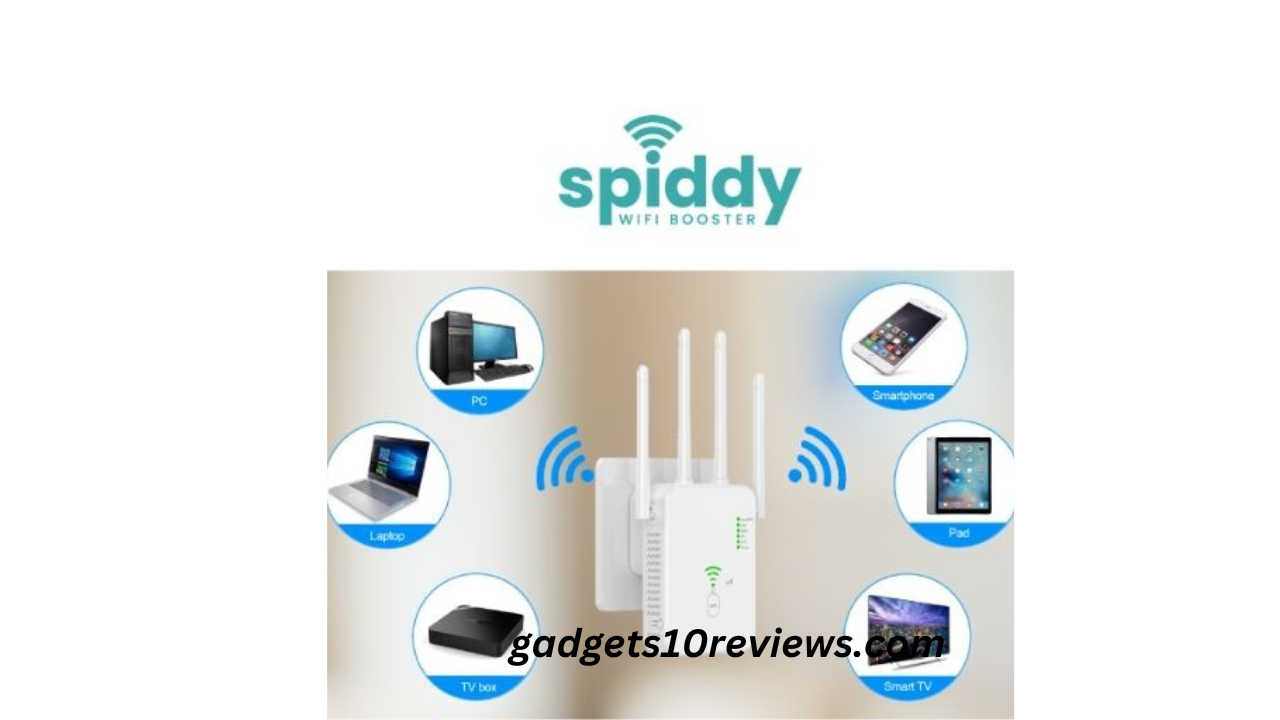 Qinux Spiddy WiFI Repeater is a small, black device with four antennas that represent robust connectivity and fully integrated functionality.