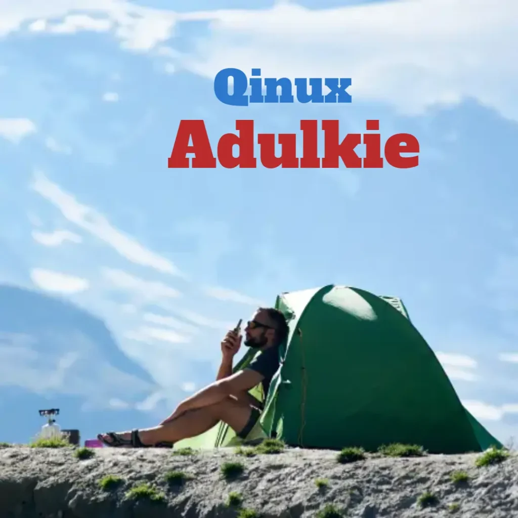 Adventurers using Qinux Adulkie walkie talkies in a rugged outdoor environment.