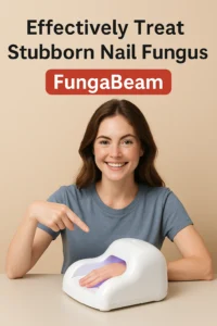 A Happy And Healthy Women is Showing The FungaBeam Device