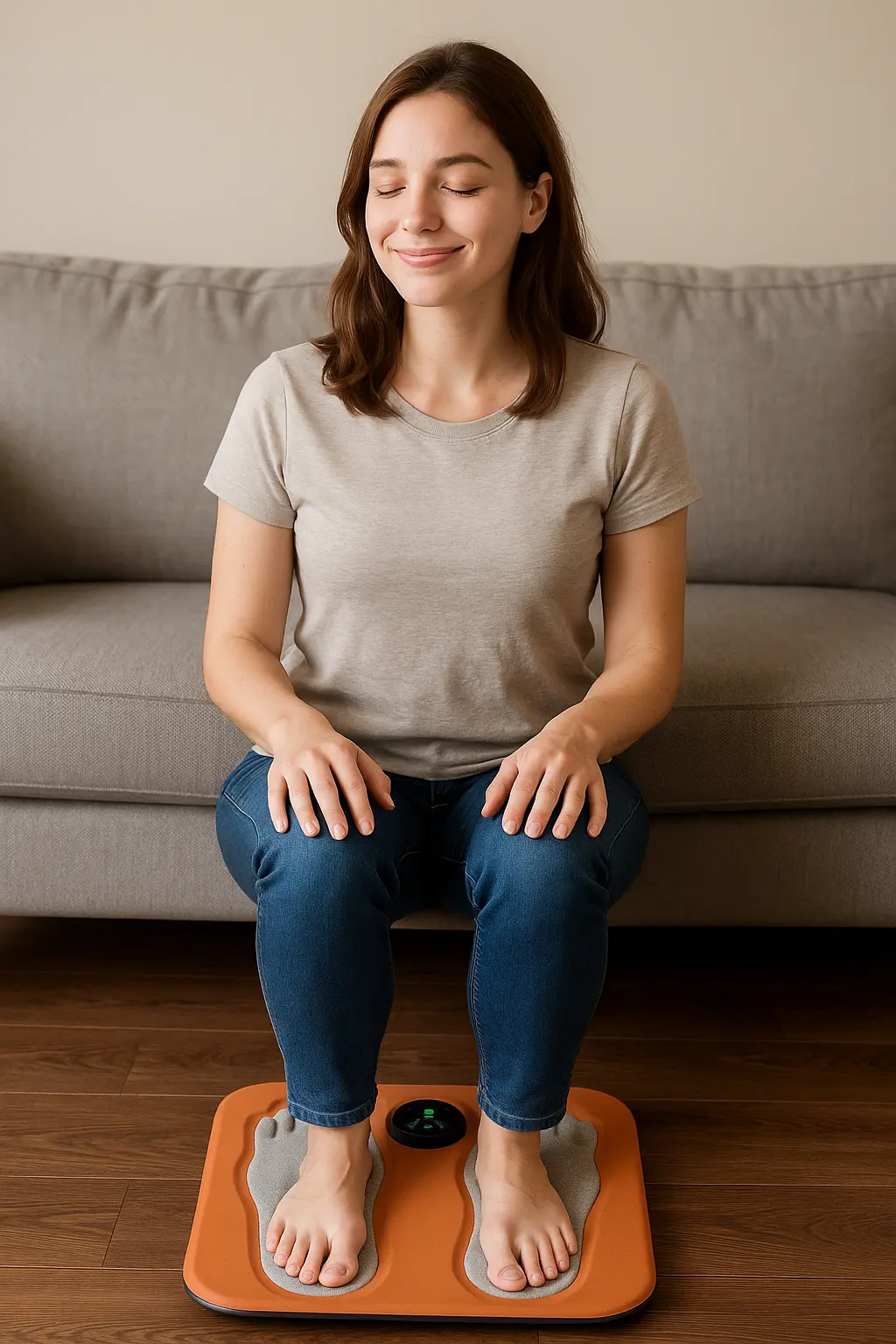 A Beautiful Girl is Relaxing And Enjoying The Massage With This Neuromat EMS Technology Massager