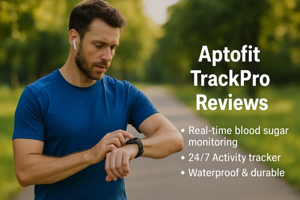A Fitness Type Men Is Looking At His Aptofit TrackPro Smartwatch After jogging.