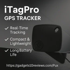 iTagPro smart GPS tracker attached to luggage, showcasing features like real-time tracking, anti-lost alert, long battery life, and Bluetooth connectivity – perfect for keeping track of keys, bags, pets, and valuables.