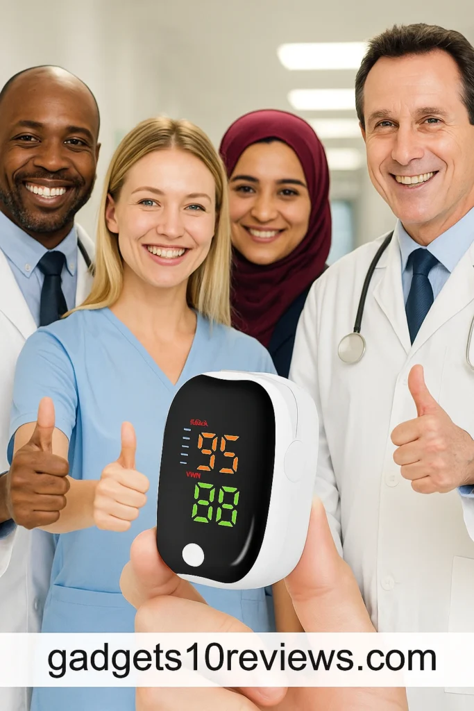 Doctors recommending Hewelth Pulse Oximeter with smiles and thumbs up – hospital-grade accuracy health device – gadgets10reviews.com