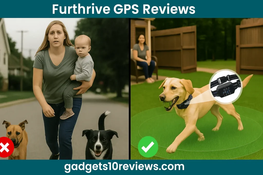 on The First Side Of The Image A Women With Her baby Are Running Behind The Dog And After Instaling The Furthrive GPS She is Enjoying The Walk With Her baby.