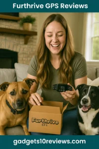 A Beautiful WOmen Is Unboxing the Furthrive GPS Device After Recieving The Parcel With Their Dog's ANd looking Happy