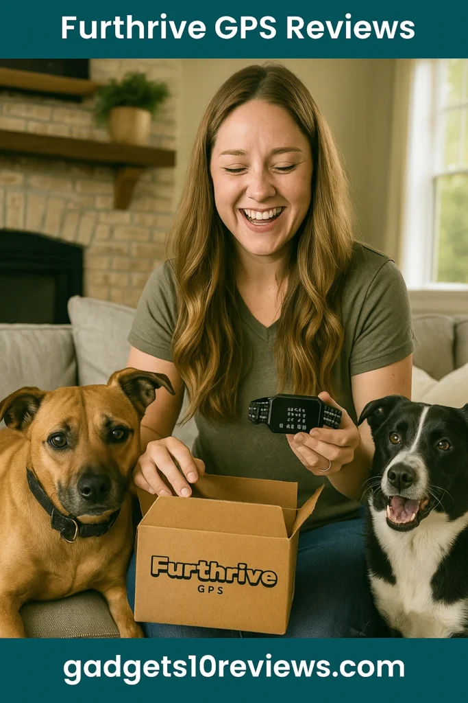 A Beautiful WOmen Is Unboxing the Furthrive GPS Device After Recieving The Parcel With Their Dog's ANd looking Happy