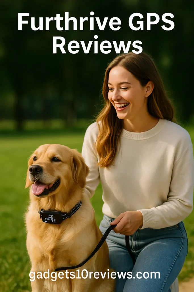 A Beatiful Girl Is looking happy And Joyful With Her Dog After Putting The Furthrive GPS Device.