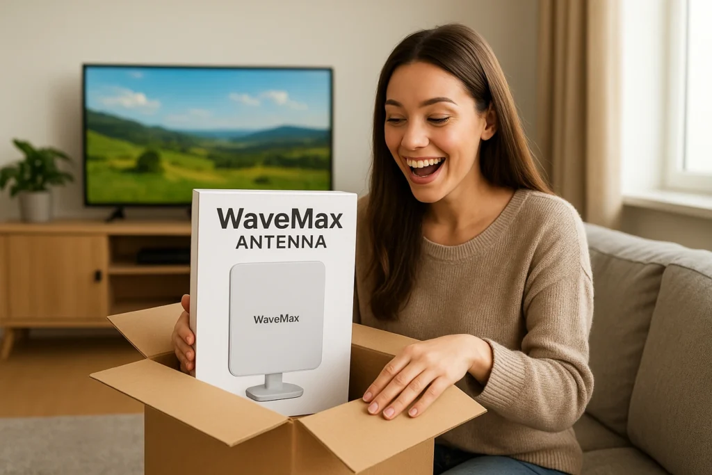 A beatiful Girl is Unboxing The WaveMax Antenna And Looking Joyful And Happy After Reciving The Bix Of WaveMax Antenna.