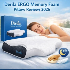 A Women Is Looking Happy & Sleeping On Derila ERGO Memory Foam Pillow Looks Happy.
