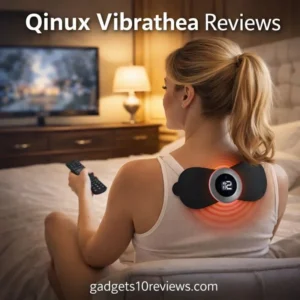 A Women Is Using This Pain Relief Device Qinux Vibrathea While Watching The TV.