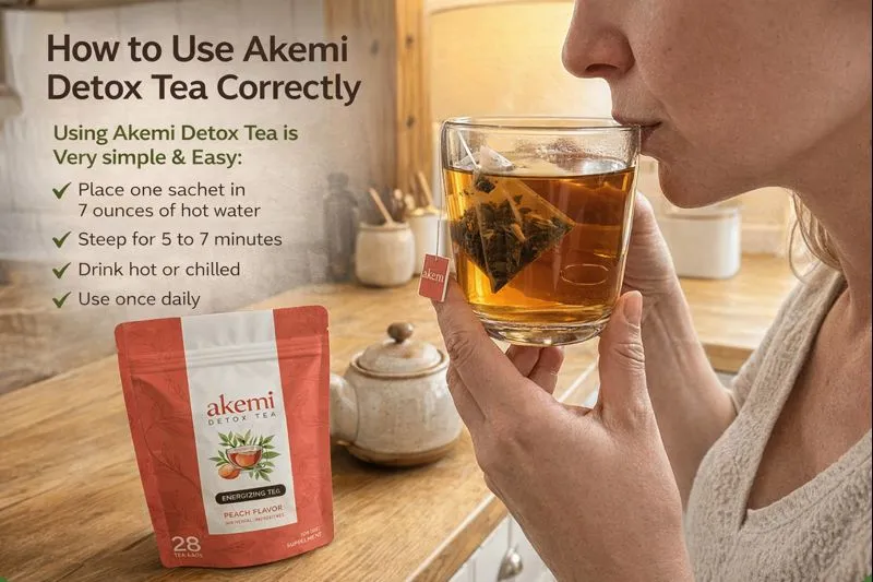 Using Akemi Detox Tea is Very simple & Easy: Place one sachet in 7 ounces of hot water Steep for 5 to 7 minutes Drink hot or chilled Use once daily