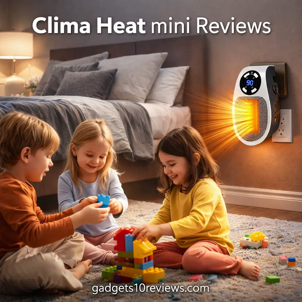 Clima Heat Mini Reviews showing portable heater warming bedroom while kids play safely.