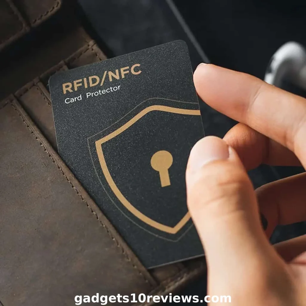 Man placing Guardality  RFID blocking card in wallet at home for secure contactless card protection and data safety.