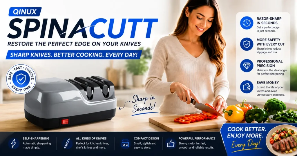 Sharp knives made easy with Qinux Spinacutt.